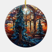 クリスマスランドスケープのステンドグラススタイル セラミックオーナメント (裏面)
