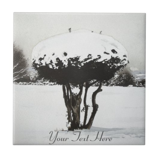 クリスマスランドスケープ雪のシーンオリジナルアート タイル (正面)