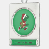 クリスマスランニングサンタの亀 シルバープレートバナーオーナメント (左)
