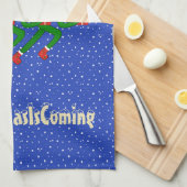 クリスマスランニングスポーツカスタム引用文ブルー キッチンタオル (四つ折り)