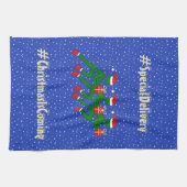 クリスマスランニングスポーツカスタム引用文ブルー キッチンタオル (横)