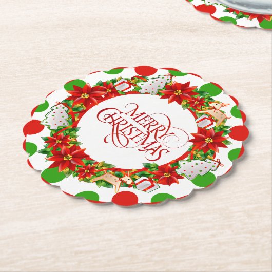 クリスマスラージ水玉模様パターン紙コースター ペーパーコースター (アングル)