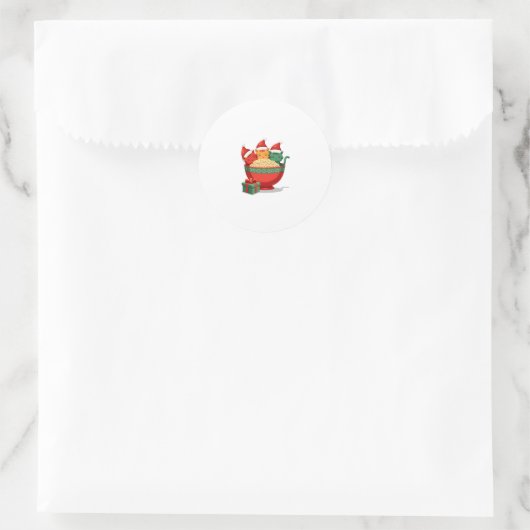 クリスマスラーメンキャットサンタアニメニャー子猫ニャーCa ラウンドシール (バッグ)