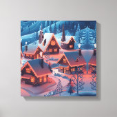 クリスマスラ飾イツ雪覆われた村ホ キャンバスプリント (正面)