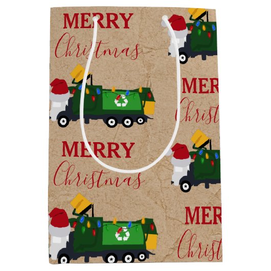 クリスマスリサイクルごみトラック大型抱き枕 ミディアムペーパーバッグ (正面)