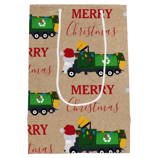 クリスマスリサイクルごみトラック大型抱き枕 ミディアムペーパーバッグ (裏面)