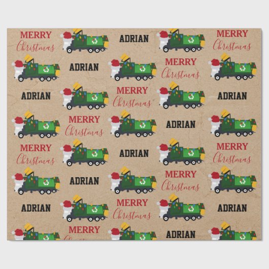 クリスマスリサイクル生ごみトラック名前をカスタムする ラッピングペーパー (フラット)