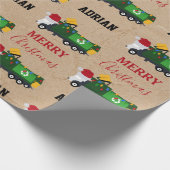 クリスマスリサイクル生ごみトラック名前をカスタムする ラッピングペーパー (角)