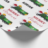 クリスマスリサイクル生ごみトラック名前をカスタムする ラッピングペーパー (角)