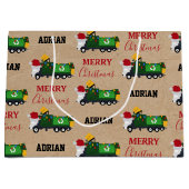 クリスマスリサイクル生ごみトラック名前をカスタムする ラージペーパーバッグ (正面)