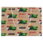 クリスマスリサイクル生ごみトラック名前をカスタムする ラージペーパーバッグ (裏面)