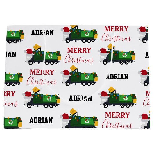 クリスマスリサイクル生ごみトラック名前をカスタムする ラージペーパーバッグ (正面)