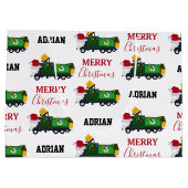 クリスマスリサイクル生ごみトラック名前をカスタムする ラージペーパーバッグ (裏面)
