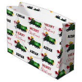 クリスマスリサイクル生ごみトラック名前をカスタムする ラージペーパーバッグ (裏面アングル)