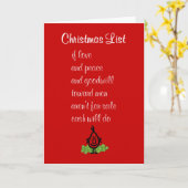 クリスマスリスト - ユーモアたっぷりのクリスマスの詩 カード (黄色い花)