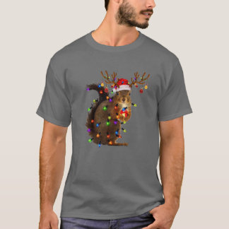 クリスマスリスライトズツリーおもしろい動物愛好家 Tシャツ