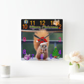 クリスマスリス（ギフトと木） スクエア壁時計 (ホーム)