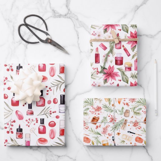 クリスマスリップスティック爪、 ネイルポリッシュ美しい品 ラッピングペーパーシート (正面)