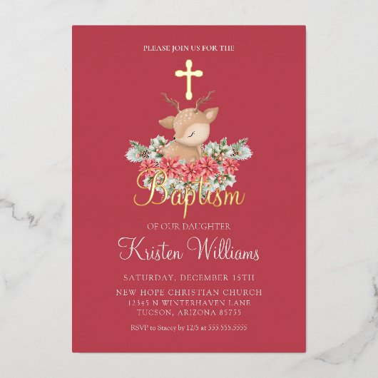 クリスマスリトルディアバプテスマ《キリスト教》洗礼式や命名式クロス 箔招待状 (正面)