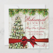 クリスマスリハーサルのディナーツリー、ライト&リボン 招待状 (正面)