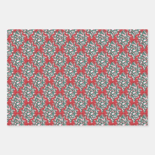 クリスマスリボンとピンクの果実 ラッピングペーパーシート (正面3)