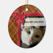 クリスマスリボンとプレイドフォトオーナメント セラミックオーナメント (左)