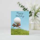クリスマスリボンの付いたゴルフボールがT型に入っている シーズンポストカード (スタンド正面)