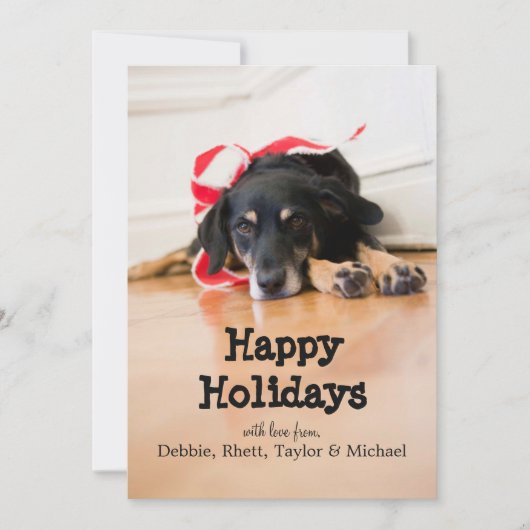 クリスマスリボンの付いた犬 シーズンカード (正面)