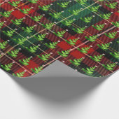 クリスマスリボンの木をタータンチェックの格子状に ラッピングペーパー (角)