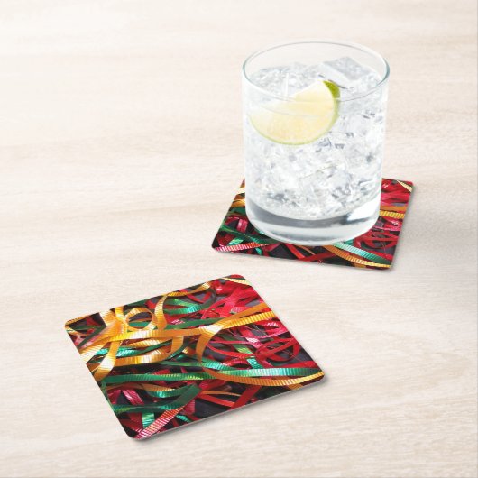 クリスマスリボンの虹モダン スクエアペーパーコースター (インサイチュ)