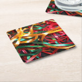 クリスマスリボンの虹モダン スクエアペーパーコースター (アングル)