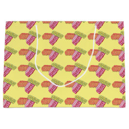 クリスマスリボンキャンディイエローホリデー抱き枕 ラージペーパーバッグ