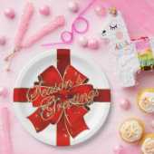 クリスマスリボンシーズンズグリーティング紙プレート ペーパープレート (パーティー)