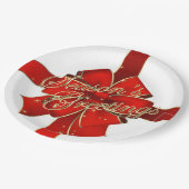 クリスマスリボンシーズンズグリーティング紙プレート ペーパープレート (アングル)