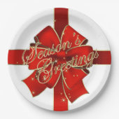 クリスマスリボンシーズンズグリーティング紙プレート ペーパープレート (正面)