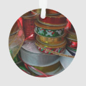 クリスマスリボンホリデーレッドと金ゴールドのスプール オーナメント (裏面)