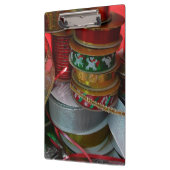 クリスマスリボンホリデーレッドと金ゴールドのスプール クリップボード (左)