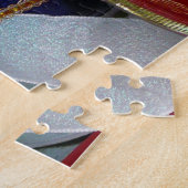 クリスマスリボンホリデーレッドと金ゴールドのスプール ジグソーパズル (側面)