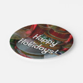 クリスマスリボンホリデーレッドと金ゴールドのスプール ペーパープレート (アングル)