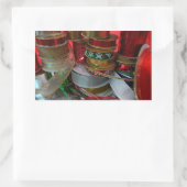 クリスマスリボンホリデーレッドと金ゴールドのスプール 長方形シール (バッグ)