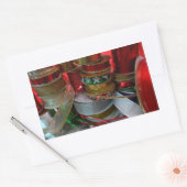 クリスマスリボンホリデーレッドと金ゴールドのスプール 長方形シール (封筒)