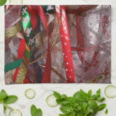 クリスマスリボンレッドグリーンと金ゴールド休日 キッチンタオル (折り畳み)