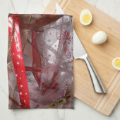 クリスマスリボンレッドグリーンと金ゴールド休日 キッチンタオル (四つ折り)