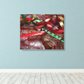 クリスマスリボンレッドグリーンと金ゴールド休日 キャンバスプリント (インサイチュ (ウッドフロア))