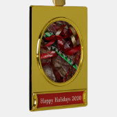 クリスマスリボンレッドグリーンと金ゴールド休日 ゴールドプレートバナーオーナメント (右)