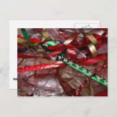 クリスマスリボンレッドグリーンと金ゴールド休日 シーズンポストカード (正面/裏面)