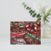 クリスマスリボンレッドグリーンと金ゴールド休日 シーズンポストカード (スタンド正面)