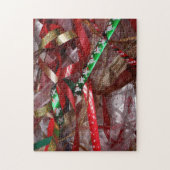 クリスマスリボンレッドグリーンと金ゴールド休日 ジグソーパズル (縦)