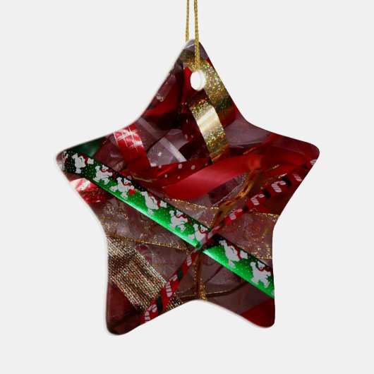 クリスマスリボンレッドグリーンと金ゴールド休日 セラミックオーナメント (右)