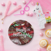 クリスマスリボンレッドグリーンと金ゴールド休日 ペーパープレート (パーティー)